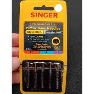 Singer 2045 Yellow Band Ball Point Sewing Machine Needles Asst Sizes 11 14 16